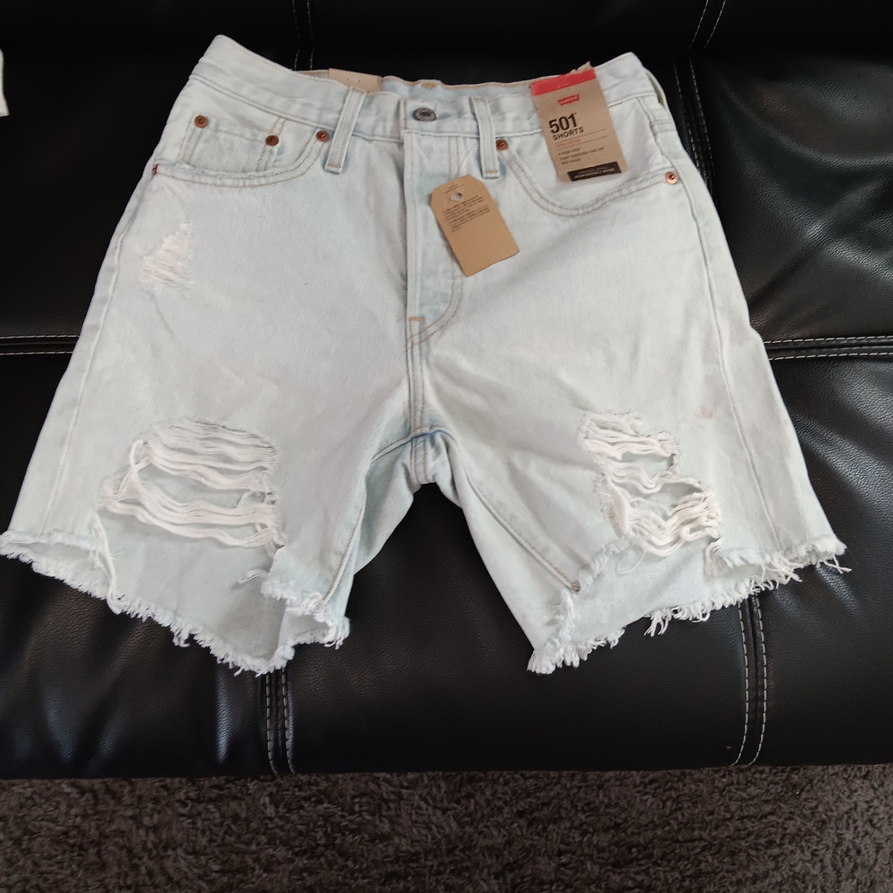 Levi's Women's Light Blue Distressed Jean Shorts